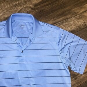 Golden Bear Men's Blue Striped Performance Golf Polo Short-Sleeved XL